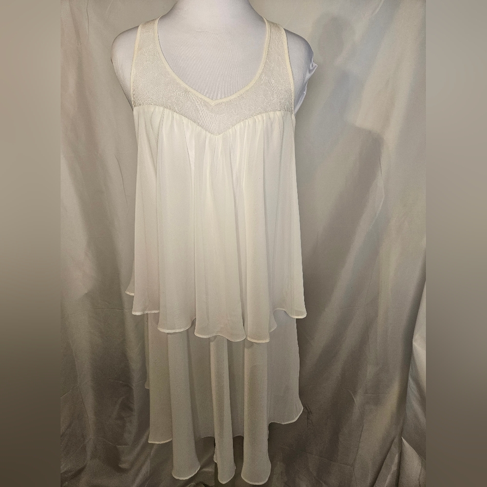 Oscar de la Renta Pink Label Ivory Lace Chiffon Tiered Midi Dress Size M